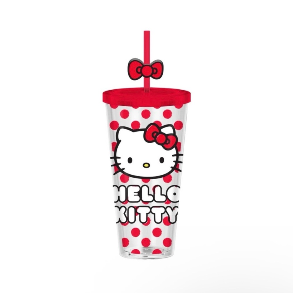 Hello Kitty Polka Dot Tumbler Cup w/ Lid & Straw – Cute Kawaii Drink Cup 24oz